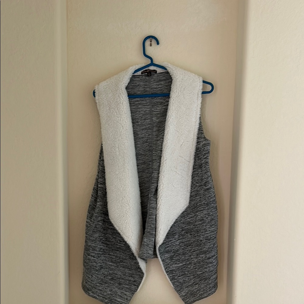 Gray and White Open Front Vest